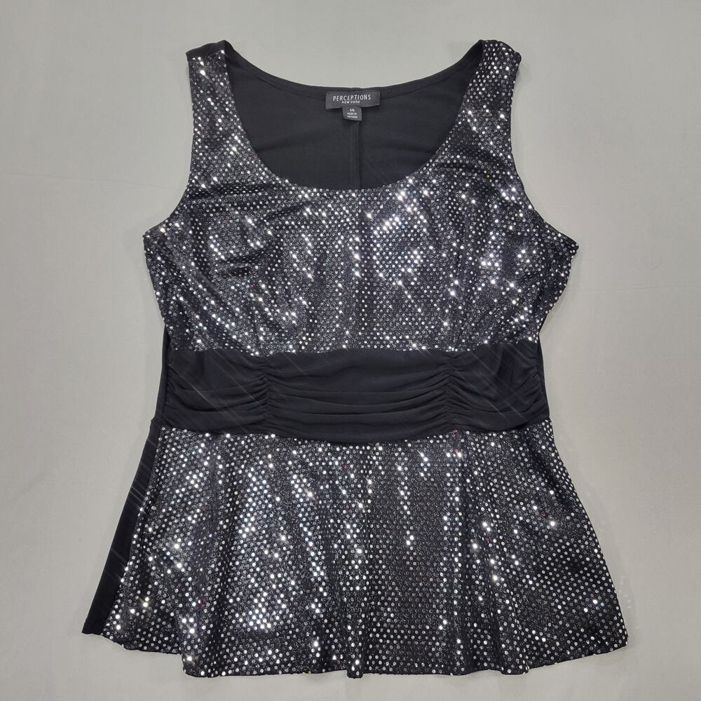 Perceptions Womens Sequin Peplum Top Sleeveless Party Evening Dressy Size 14
